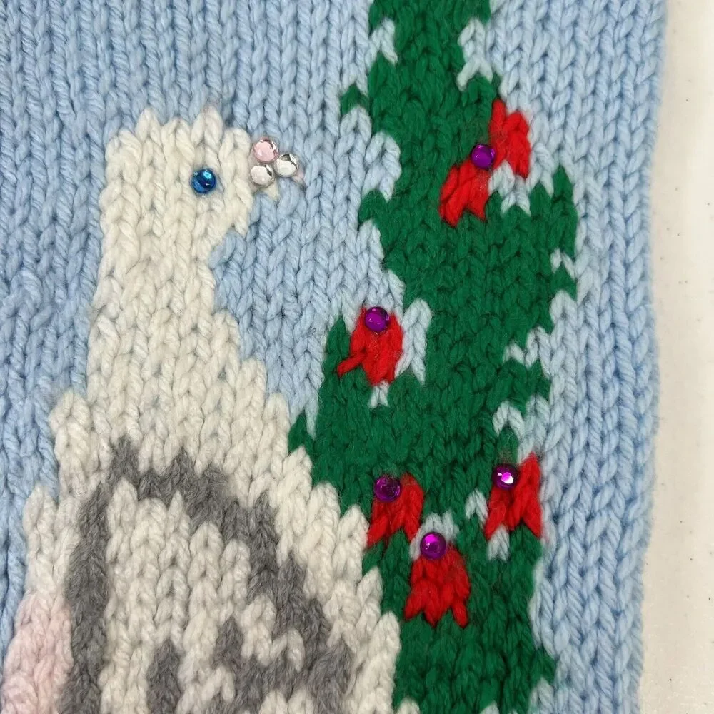 Knitted‎ Christmas Stocking Angel Bird Dove Blue Rustic Farmhouse Holiday Decor